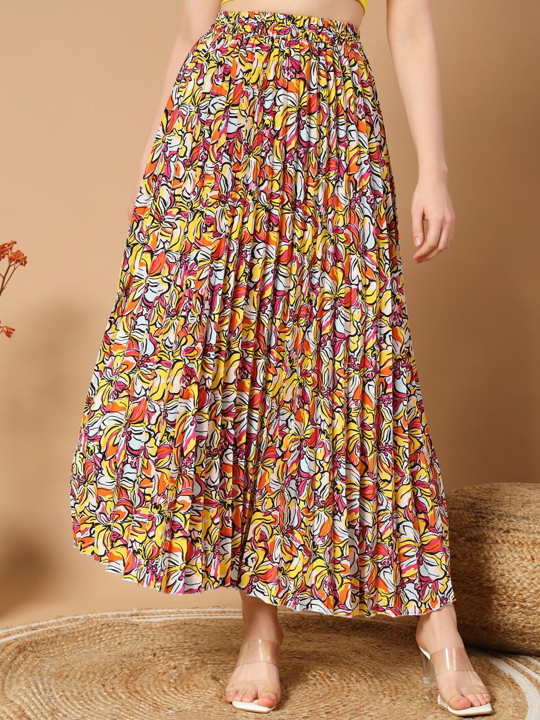 

OTABU Women Printed A-line Maxi Skirts, Yellow
