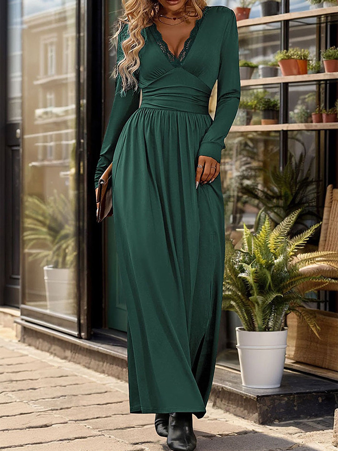 

LULU & SKY Women V-Neck Maxi Dress, Green