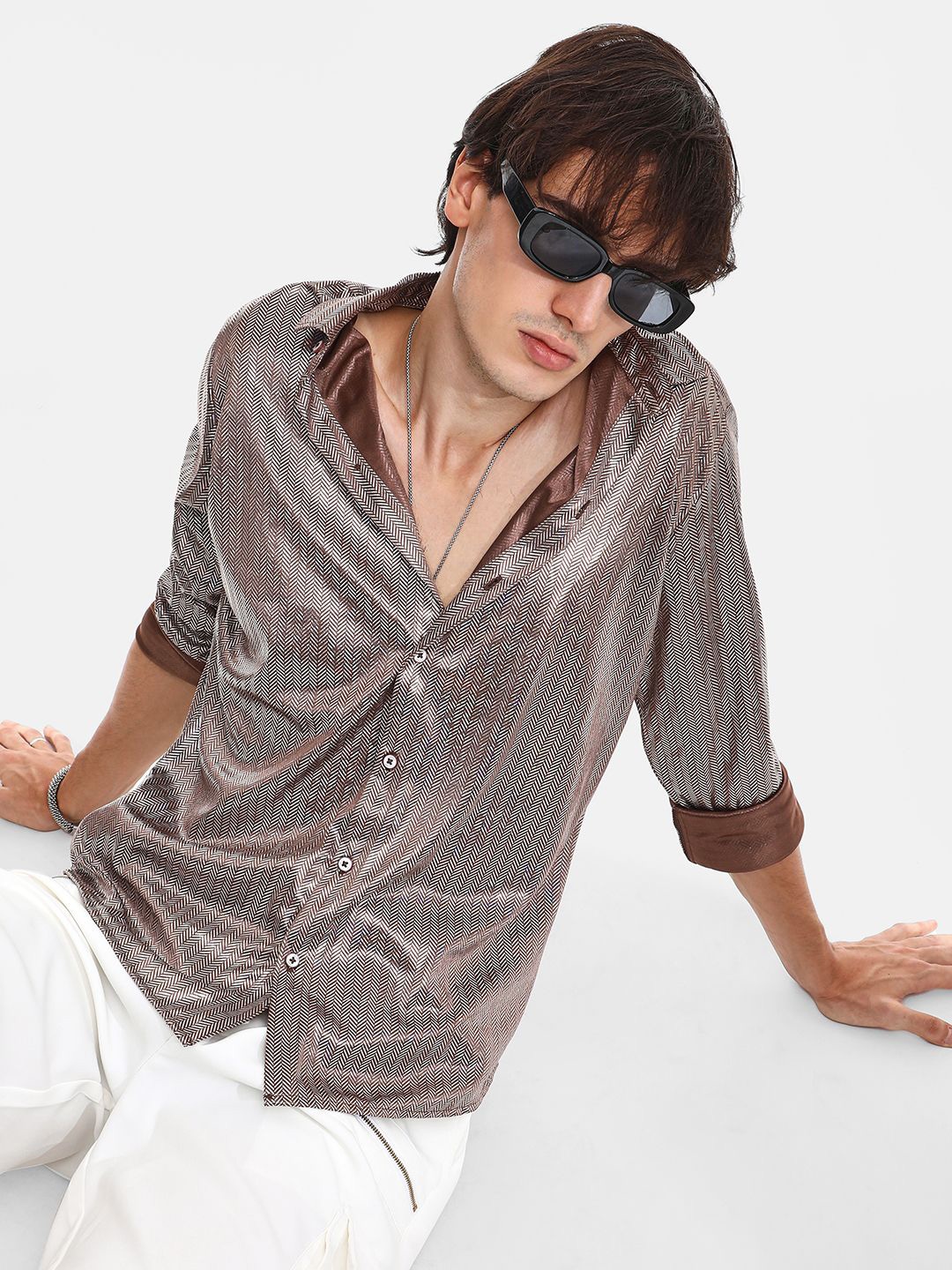 

Campus Sutra Men Comfort Spread Collar Striped Casual Shirt, Brown