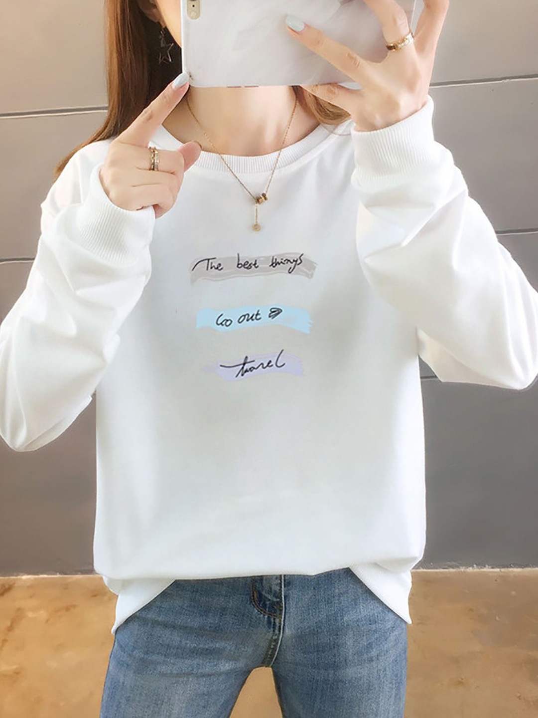 

StyleCast x Revolte Typography Printed Cotton Longline Sweatshirt, White