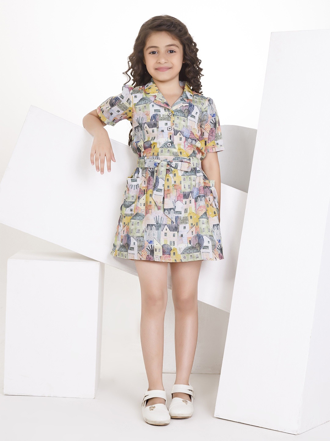 

Peppermint Girls Abstract Printed Fit & Flare Dress, White