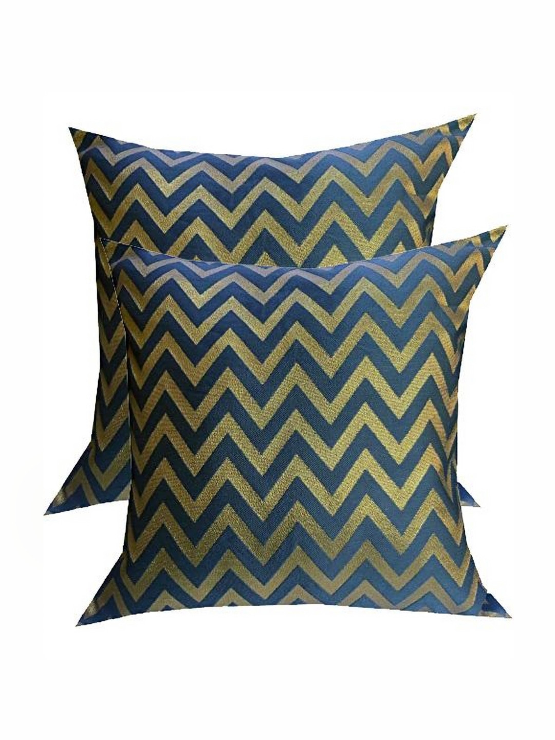 

Pink Parrot Blue & Gold Toned 2 Pieces Geometric Printed Square Cushion Covers