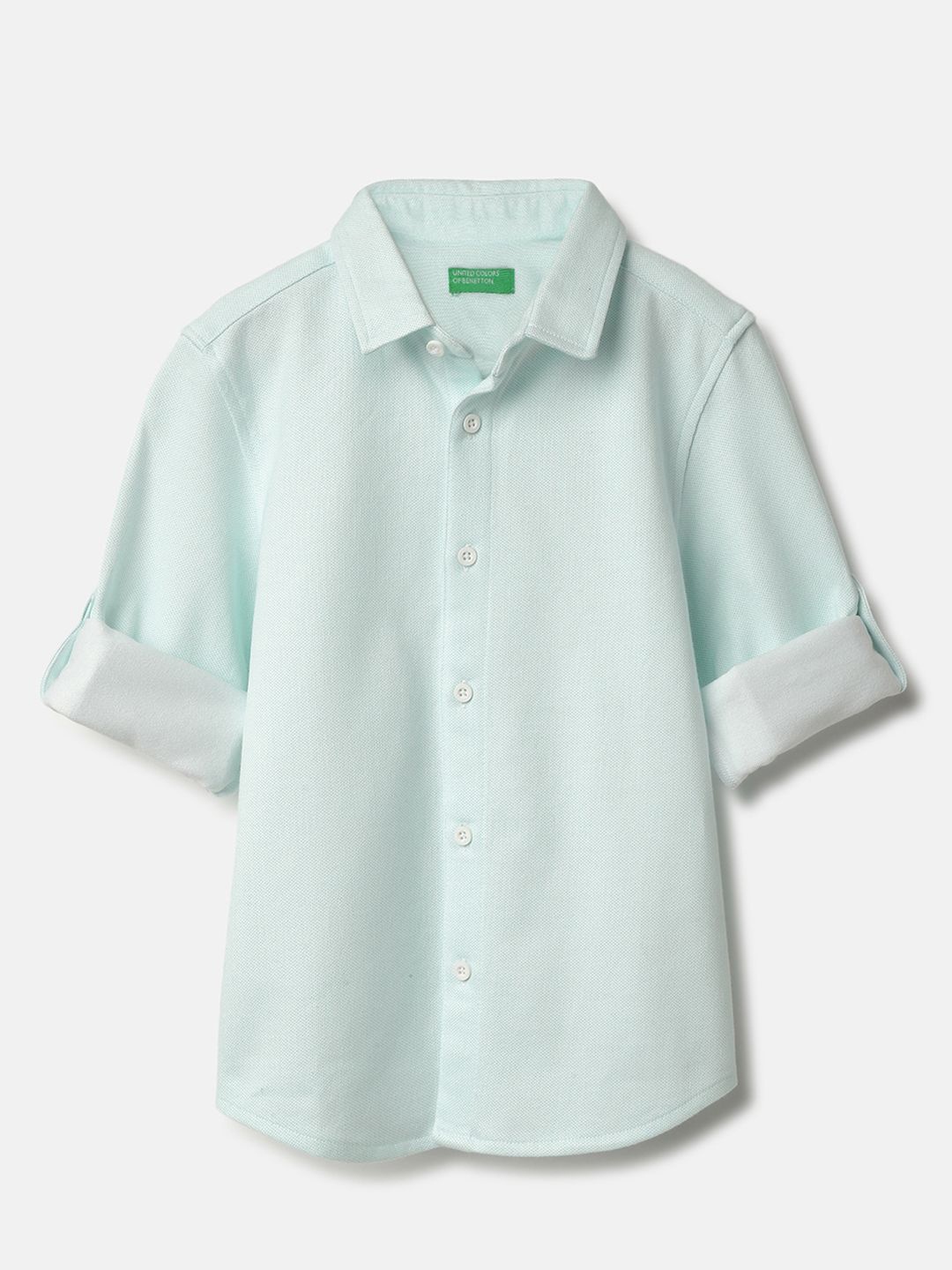 

United Colors of Benetton Boys Classic Spread Collar Solid Cotton Casual Shirt, Blue