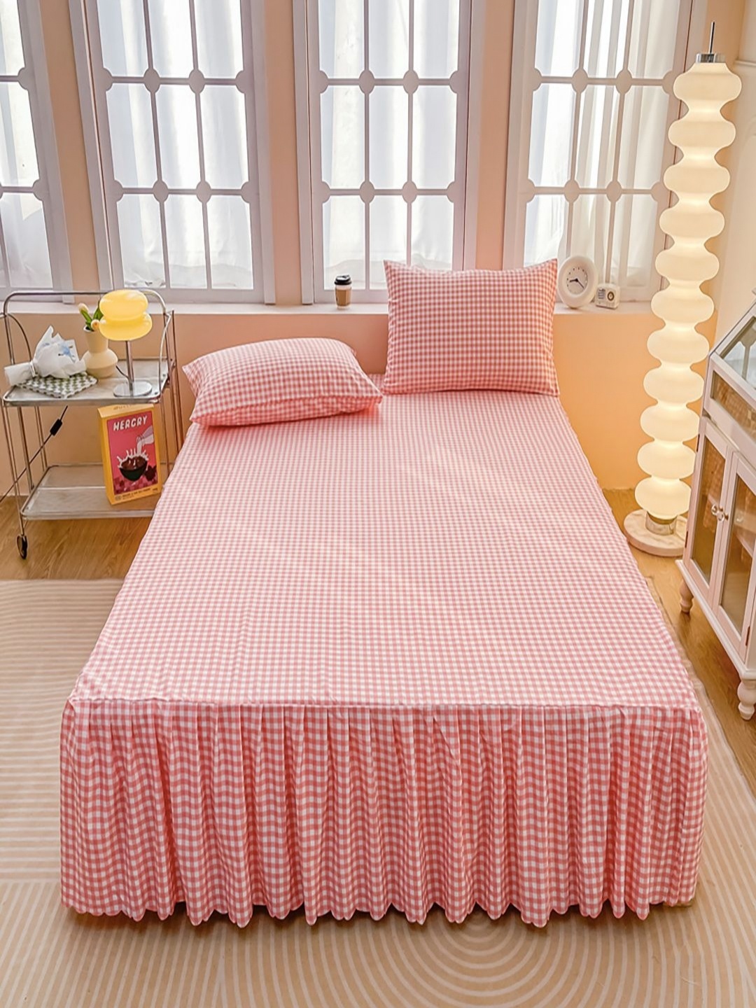 

JC HOME Pink & White Checked 150 TC Single Bedsheet With 1 Pillow Covers