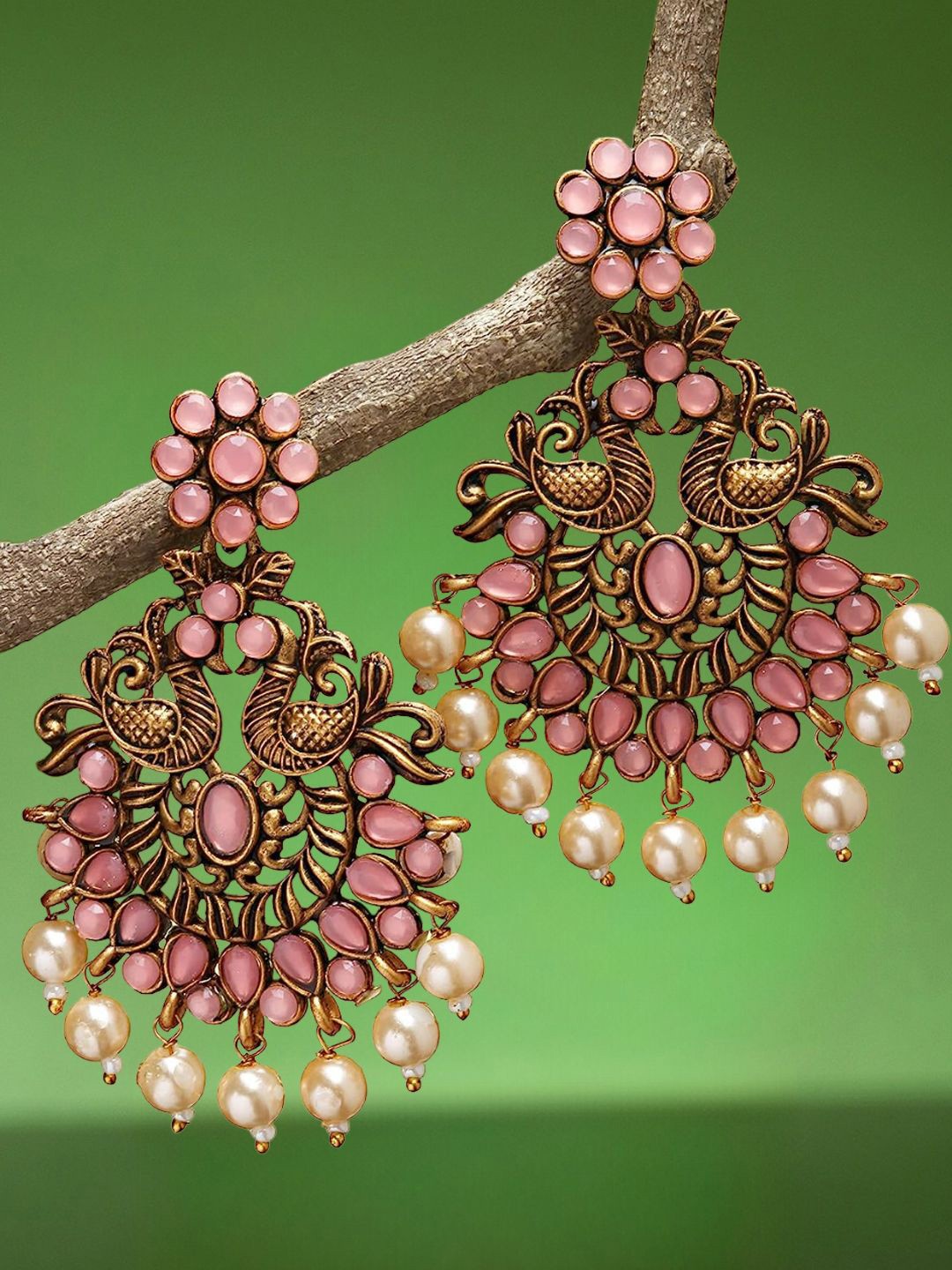 

Anouk Peacock Shaped Artificial Stones and Beads Chandbalis, Gold