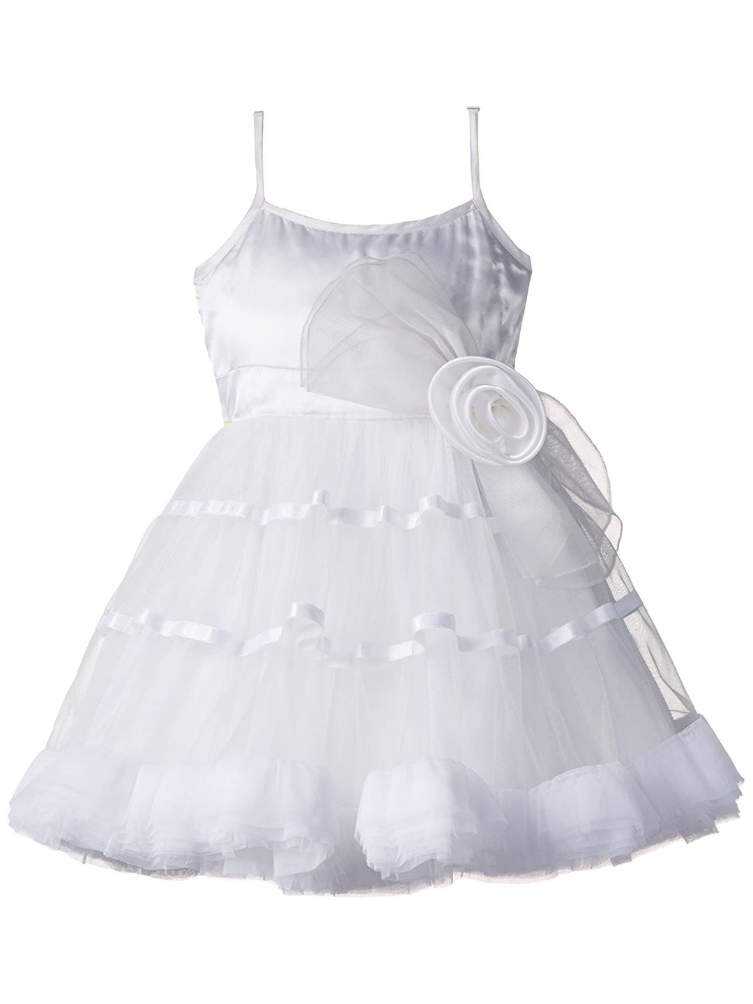 

Pink Wings Girls Net Square Neck Shoulder Straps Fit & Flare Dress, White