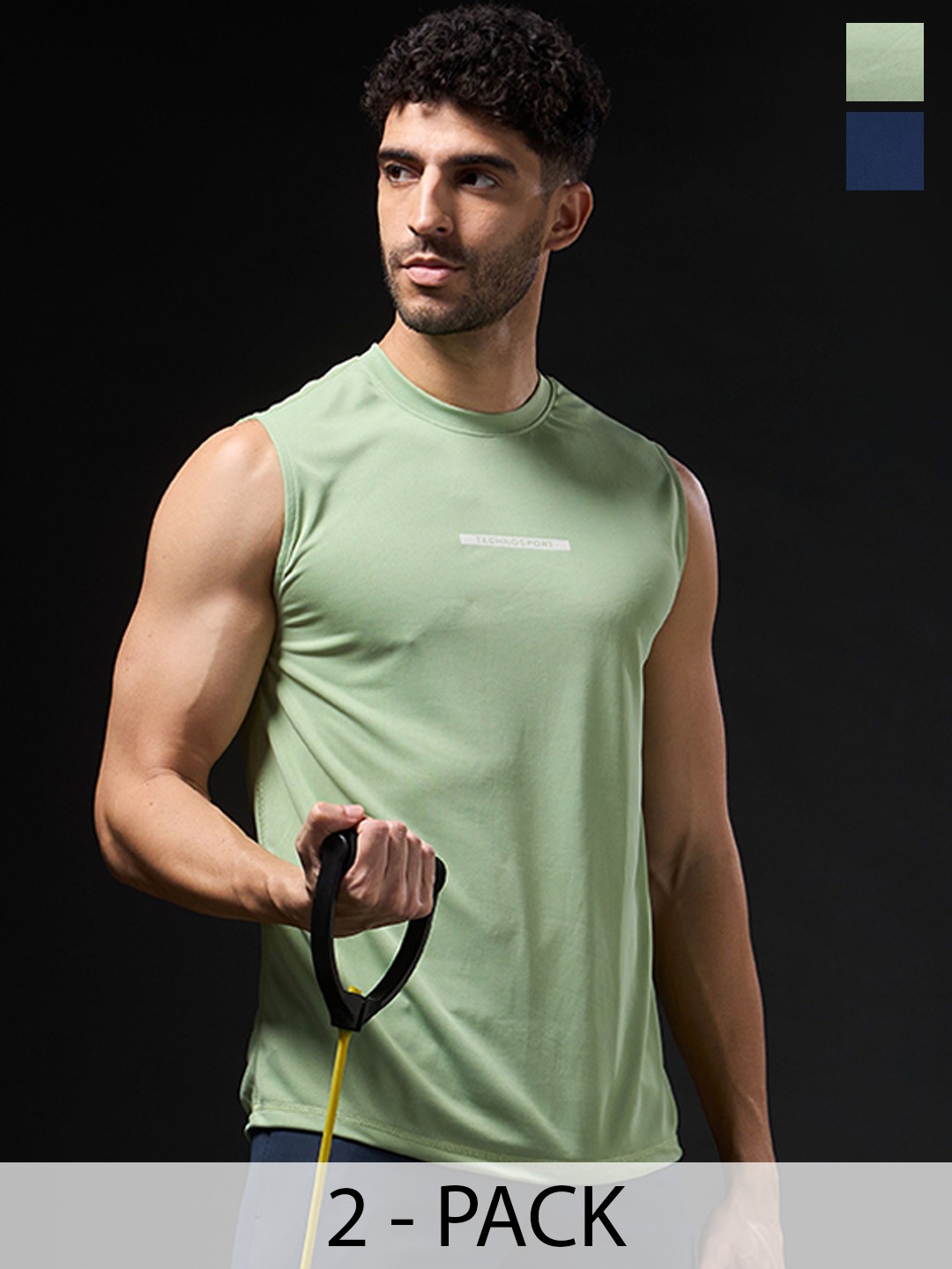 

Technosport Pack of 2 Solid Slim Fit Round Neck Sports Innerwear Vest with TECHNOCOOL+, Green
