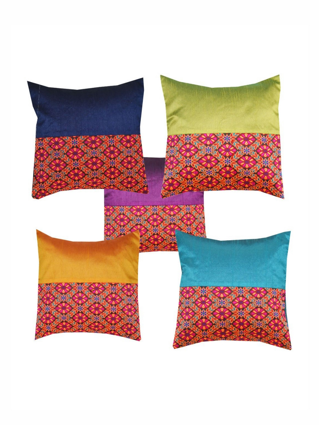 

Pink Parrot Pink & Blue 5 Pieces Ethnic Motifs Printed Jacquard Square Cushion Covers