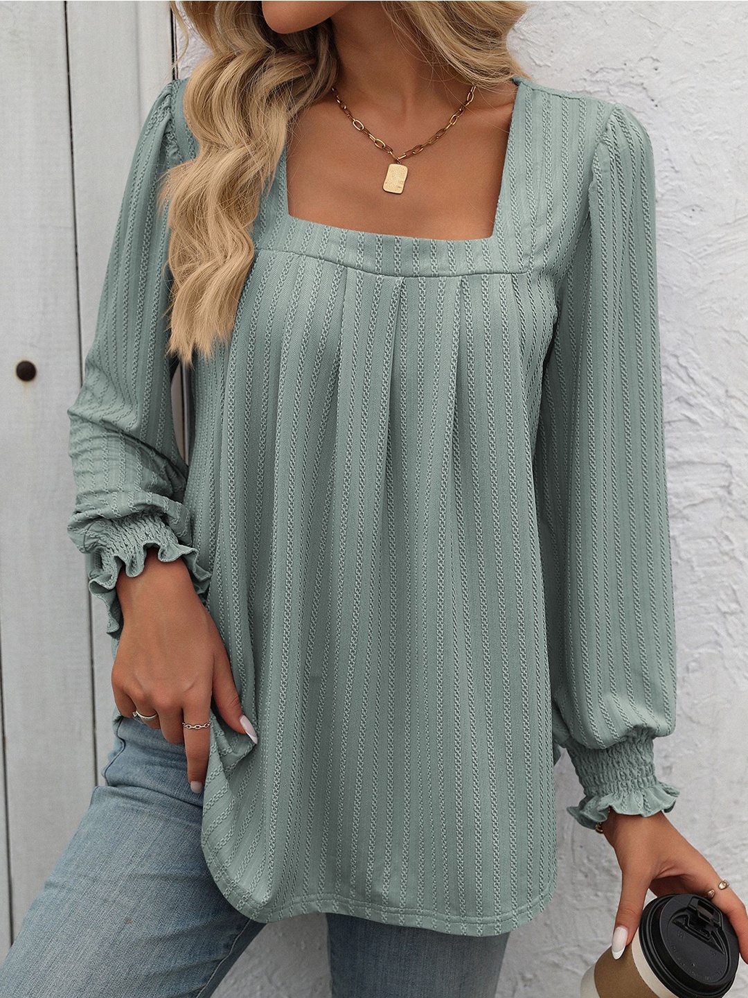 

StyleCast x Revolte Women Solid Square Neck Top, Green