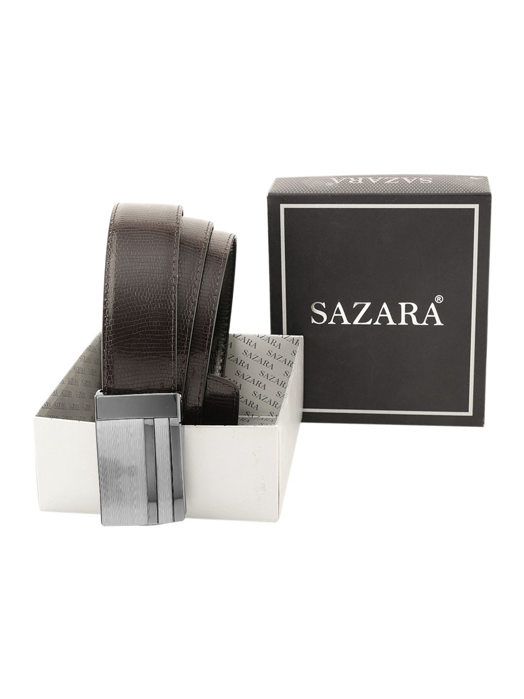 

SAZARA Men Textured Leather Reversible Belt, Brown