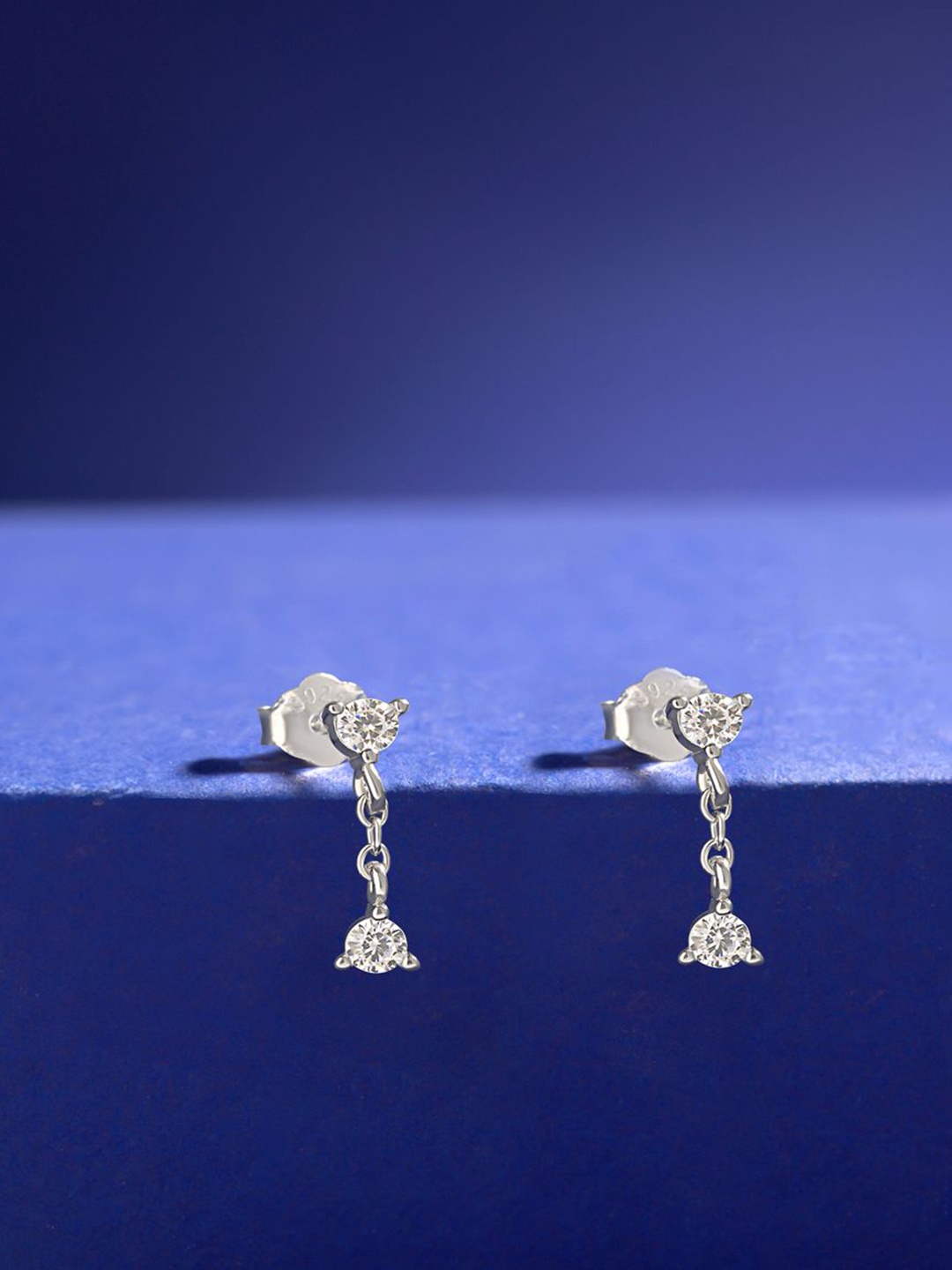 

Silverfied Sterling Silver Rhodium-Plated Cubic Zirconia Studded Drop Earrings