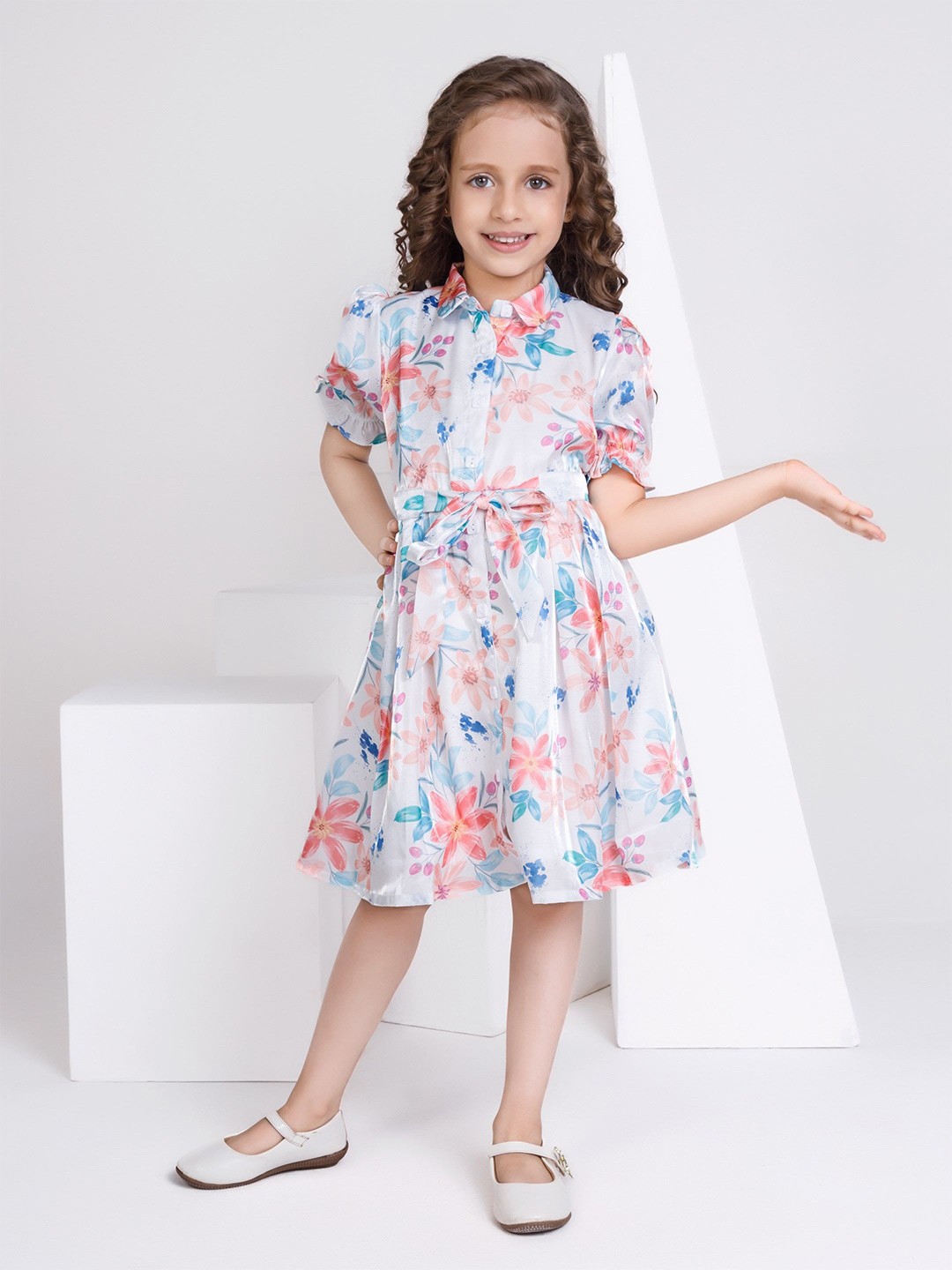 

Peppermint Girls Floral Print A-Line Dress, White