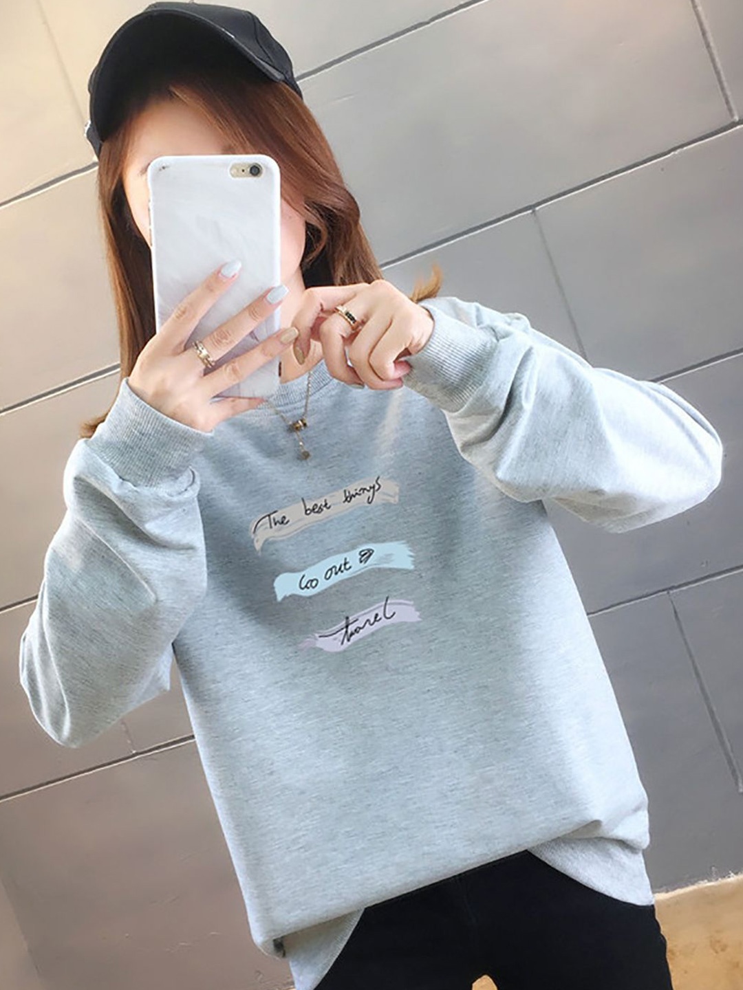 

StyleCast x Revolte Typography Printed Cotton Longline Sweatshirt, Grey