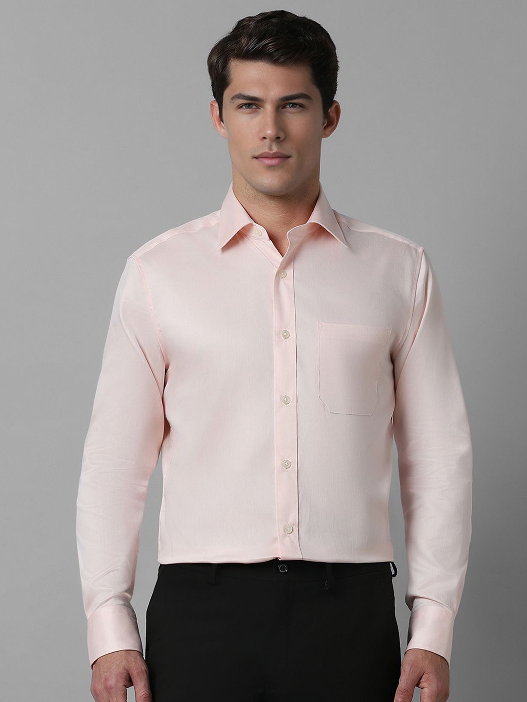 

Louis Philippe Men Classic Spread Collar Solid Cotton Formal Shirt, Pink