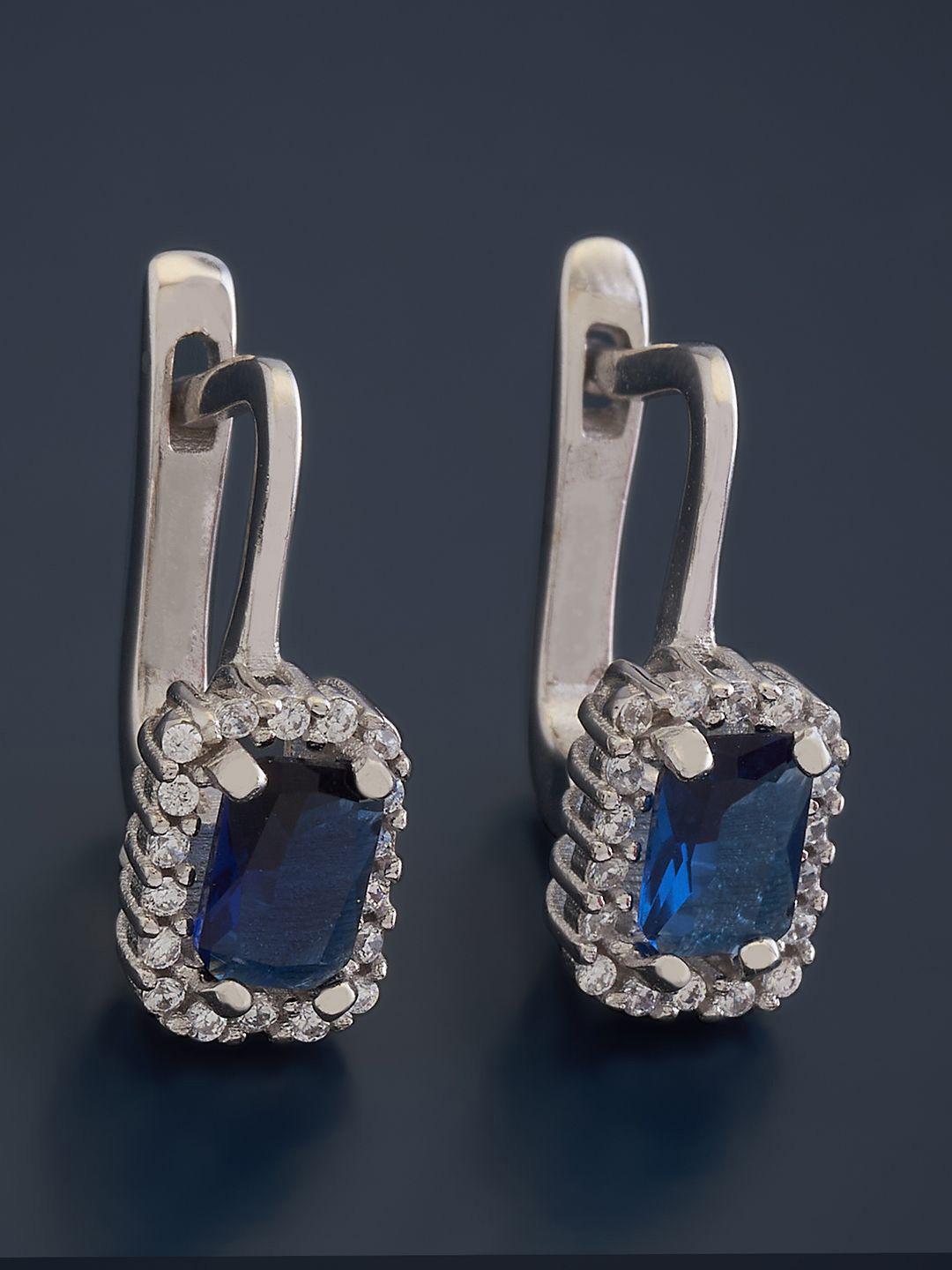 

Kushal's Fashion Jewellery 92.5 Pure Silver Square Hoop Earrings, Blue