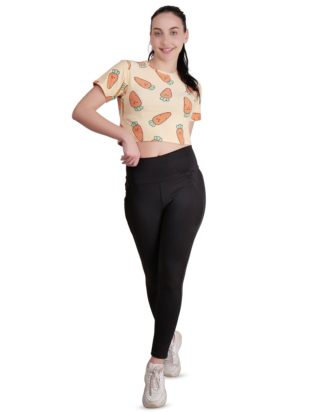 

M7 EMPIRE Women Conversational Printed Round Neck Top, Cream