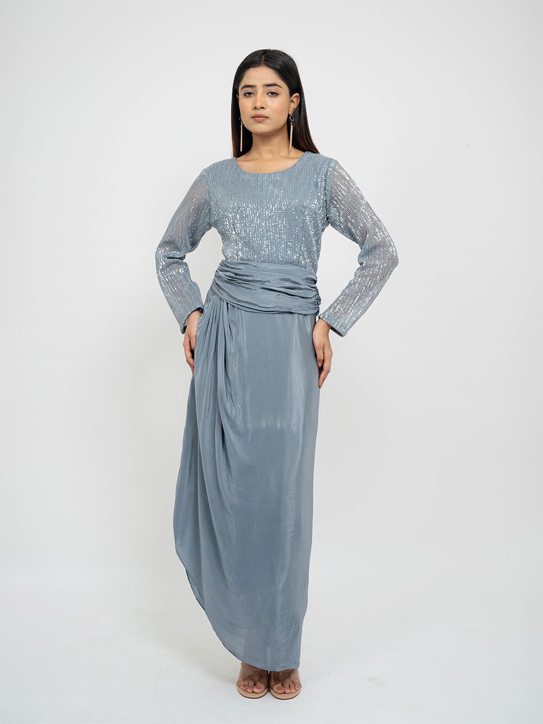 

AFFAIRE'S BY LEVELL5 Embellished Crepe Maxi Dress, Grey