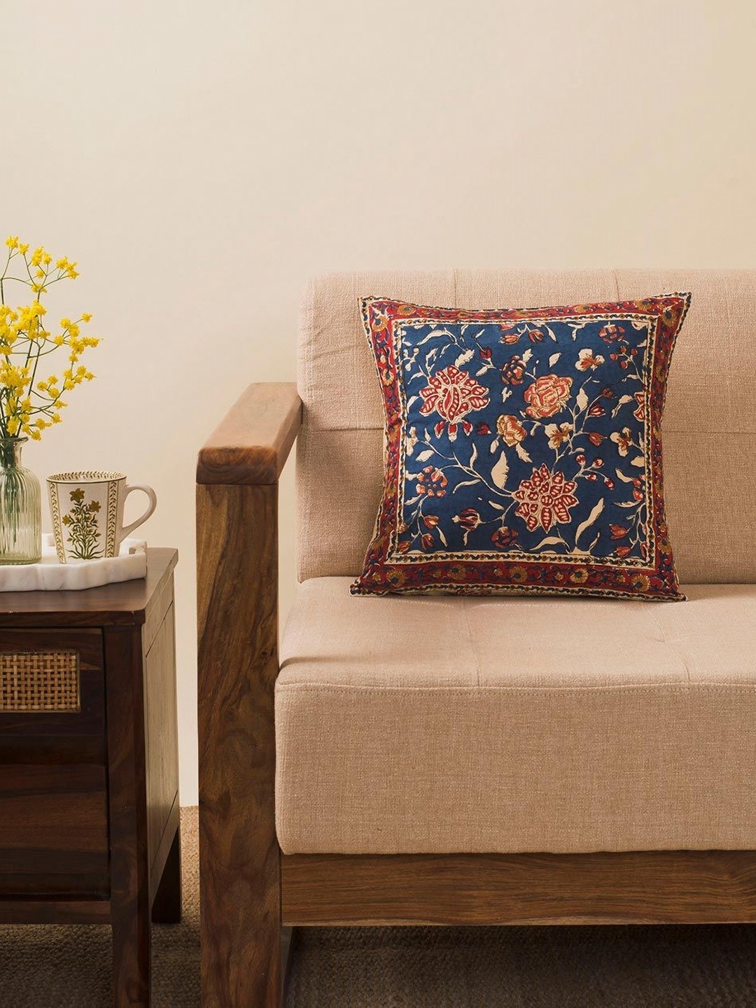 

Fabindia Blue & Red Floral Cotton Square Cushion Covers