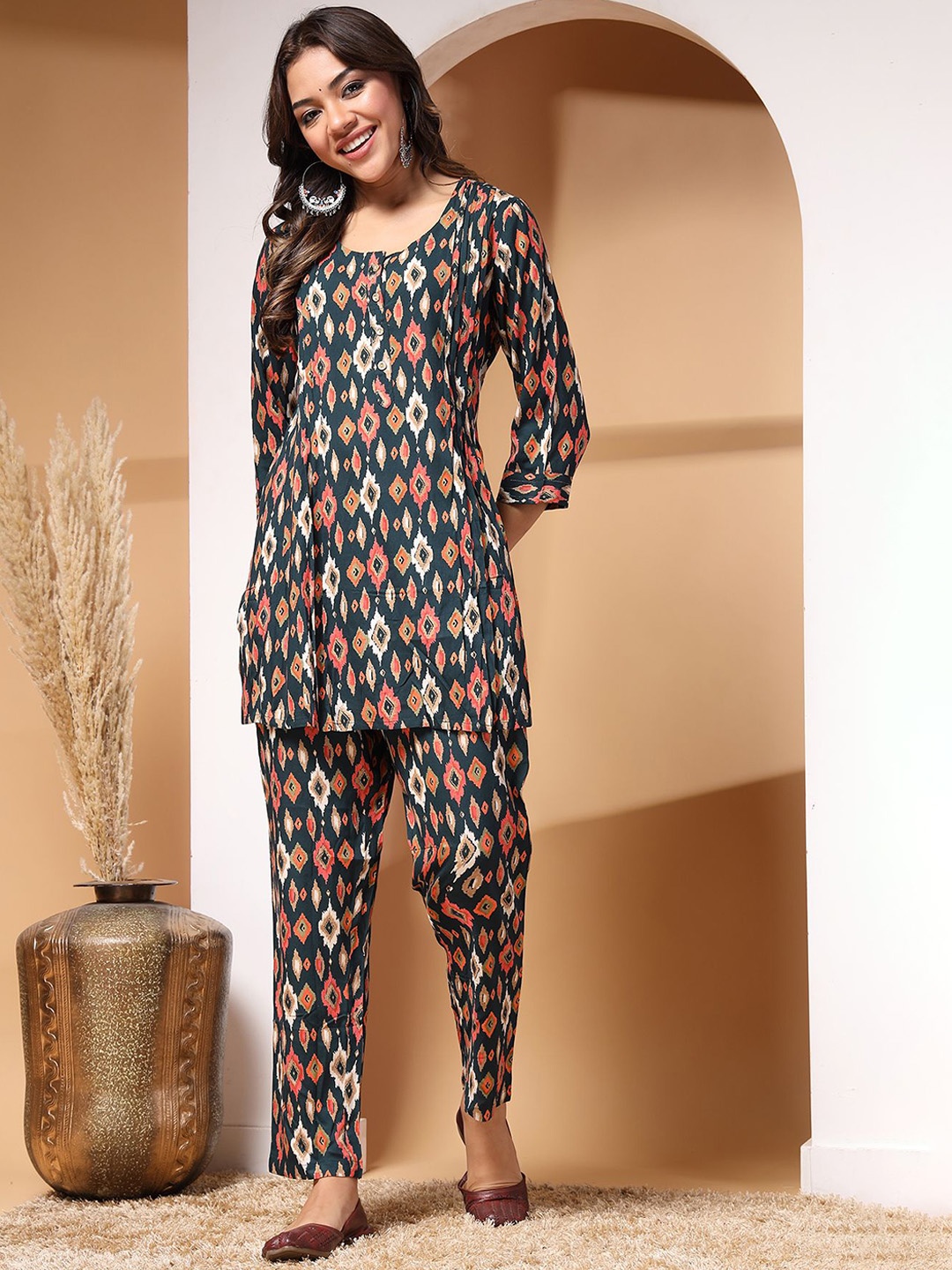 

House Of Zelena Printed Maternity Tunic With Trousers, Teal
