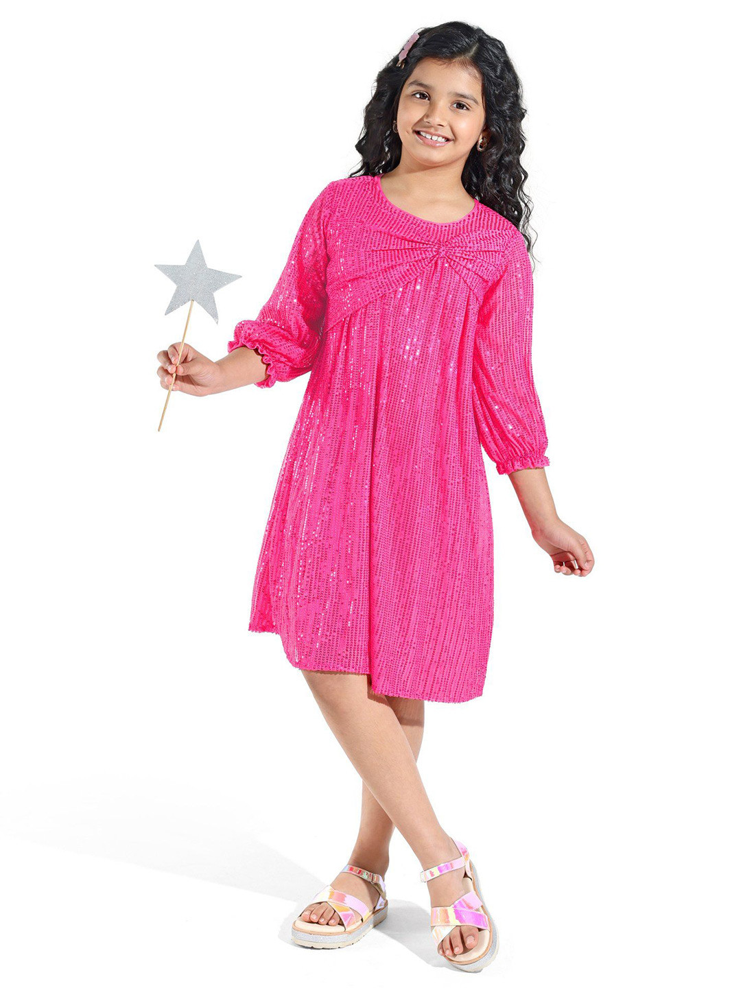

Hola Bonita Floral Print Net A-Line Dress, Pink