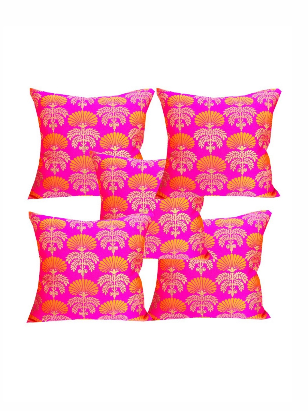 

Pink Parrot Pink 5 Pieces Ethnic Motifs Printed Jacquard Square Cushion Covers