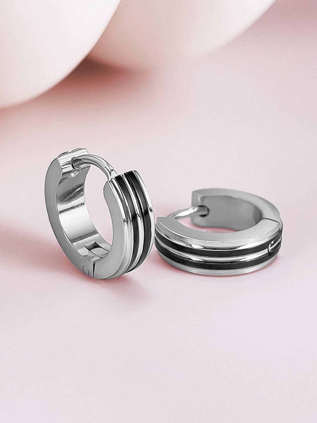 

Peora Silver-Plated Contemporary Stainless Steel Hoop Earrings