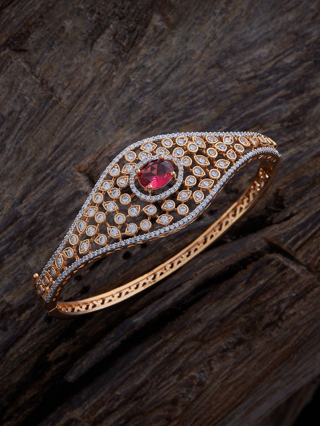 

Kushal's Fashion Jewellery Gold-Plated Cubic Zirconia Kada Bracelet