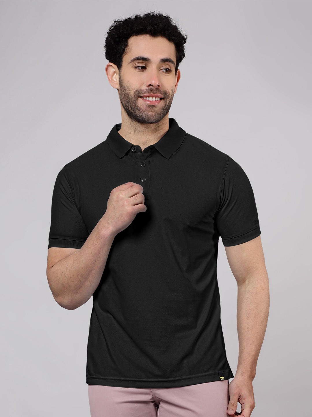 

Beyoung Men Solid Polo Collar Cotton T-shirt, Black