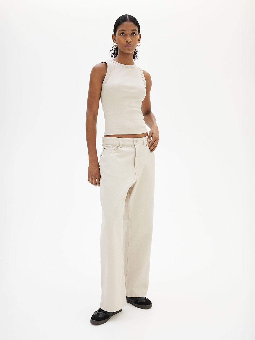 

H&M Round Neck Ribbed Vest Top, Beige