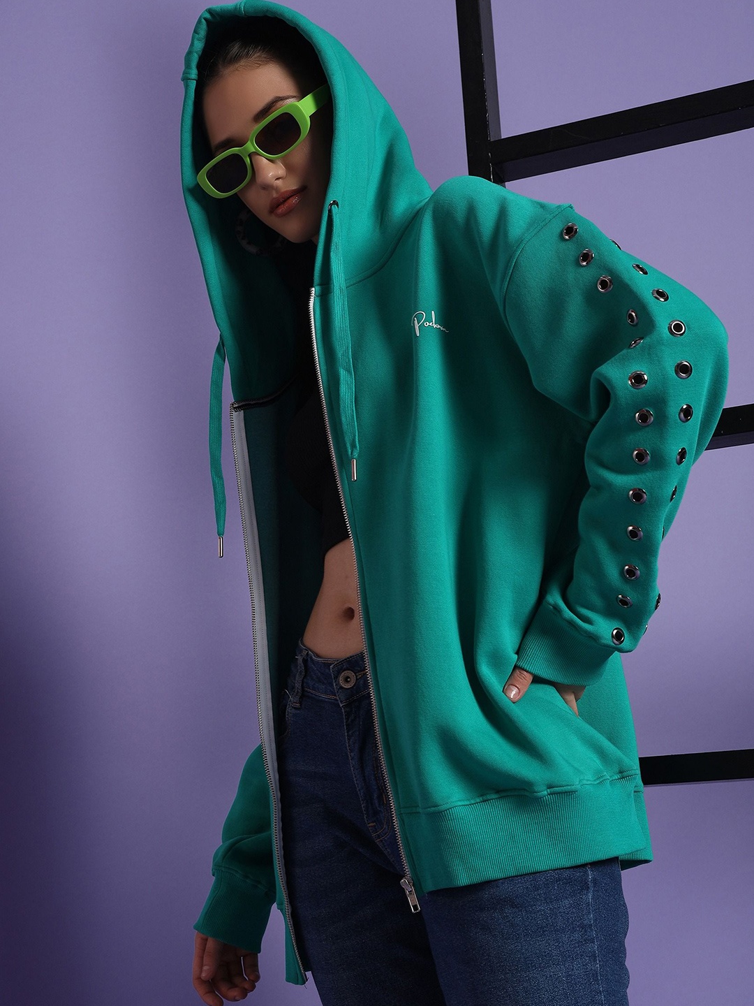 

PockMAN Women Solid Hooded Antimicrobial Sweatshirt, Green