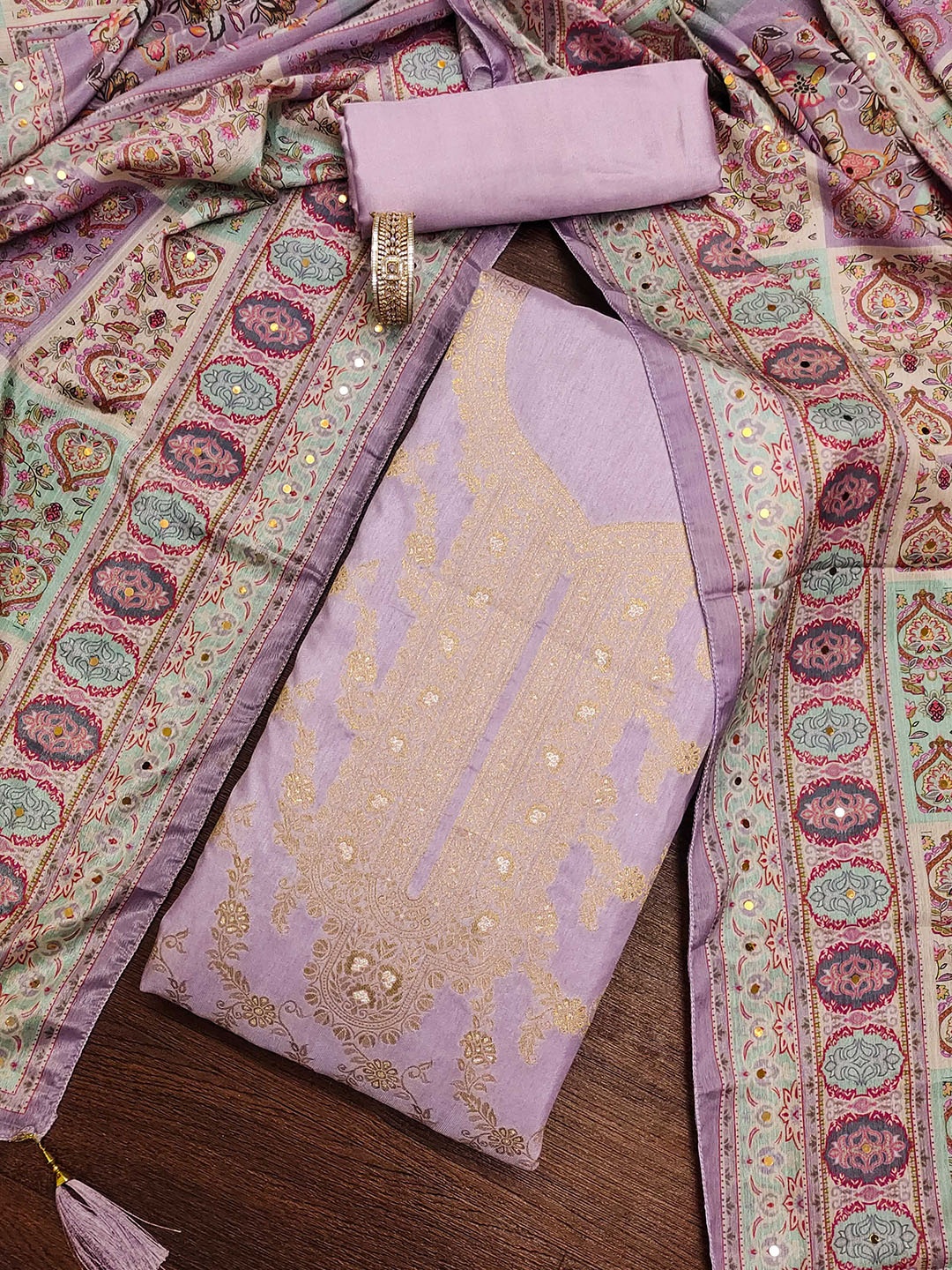 

Maroosh Floral Embellished Beads and Stones Unstitched Dress Material, Lavender