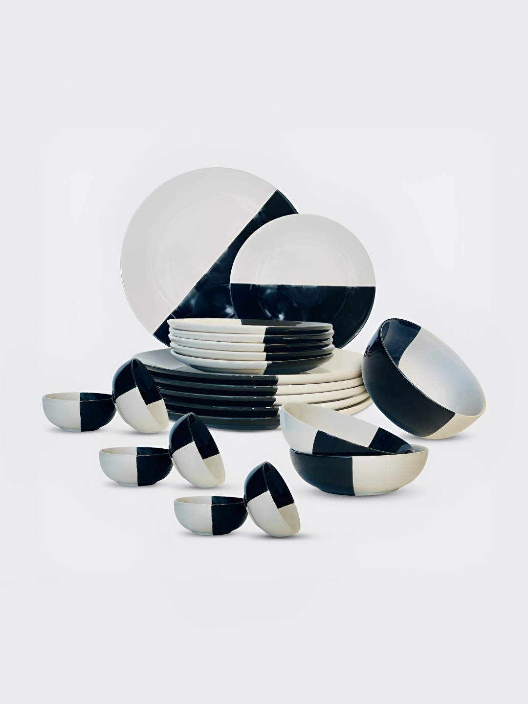 

BlackCarrot Black & White 21 Pieces Ceramic Dinner Set