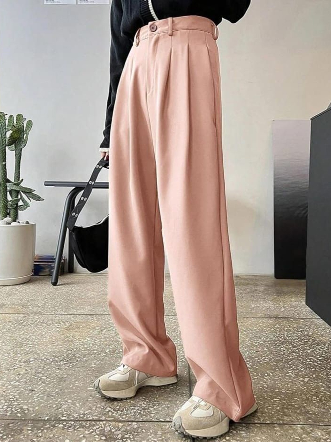 

BROADSTAR Women Pleated Korean Pants, Pink