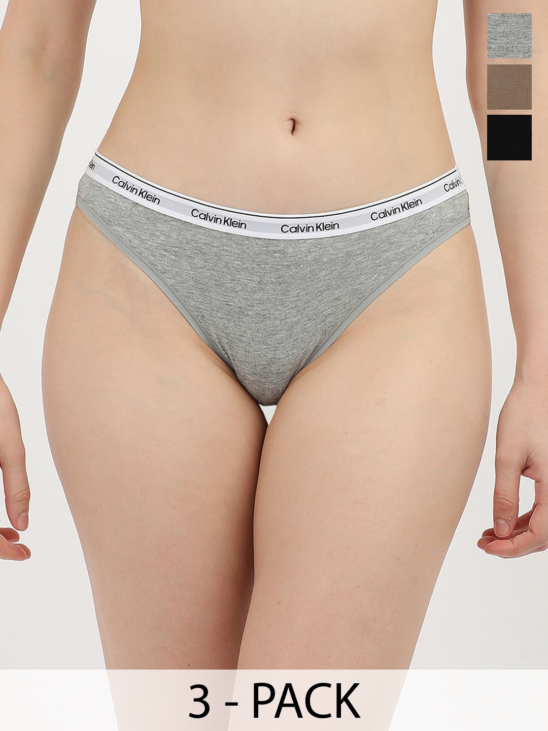 

Calvin Klein Underwear Pack Of 3 Cotton Bikini Briefs QD5207PZ7, Grey