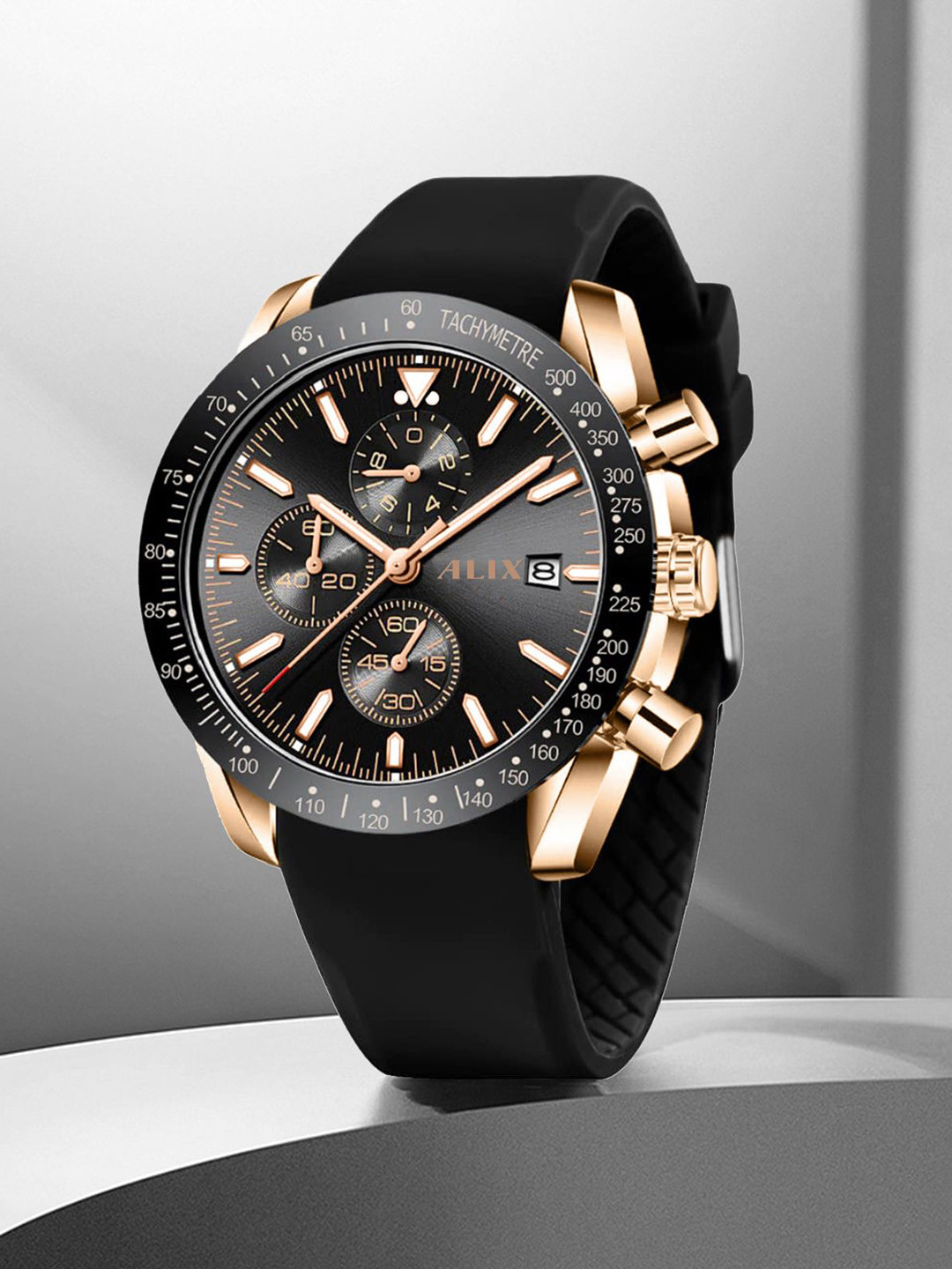 

ALIX Men Brass Dial & Straps Analogue Chronograph Watch AL3014T RGBB, Black