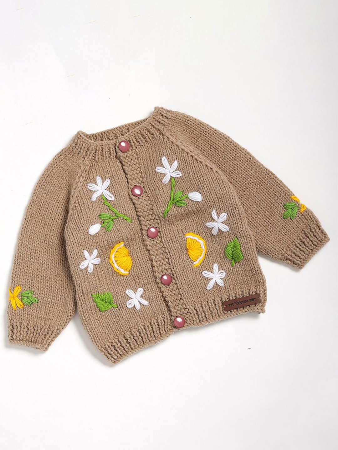 

The Original Knit Unisex Kids Embroidered Floral Cardigan, Beige