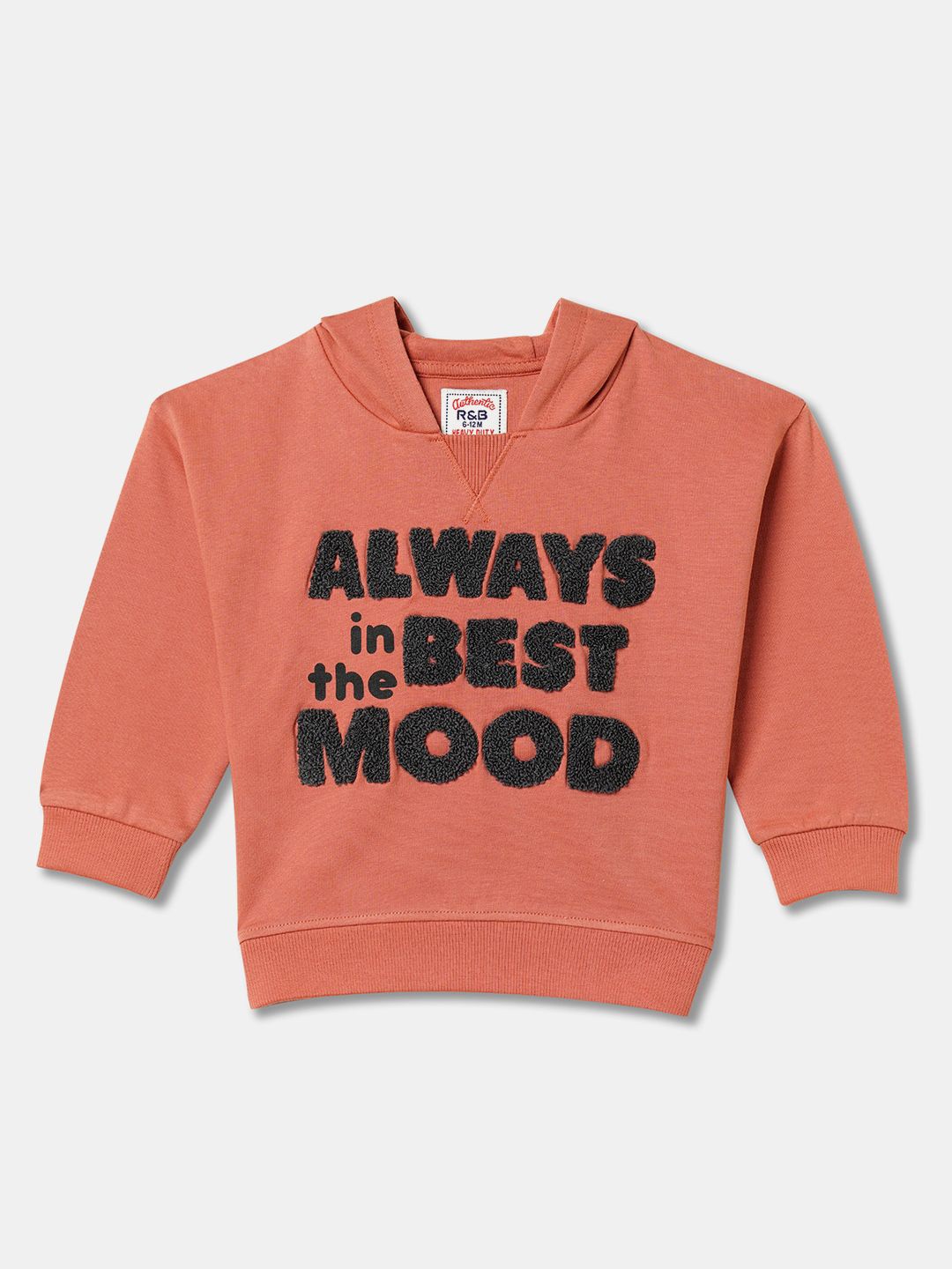 

R&B Boys Embroidered Typography Hooded Sweatshirt, Orange