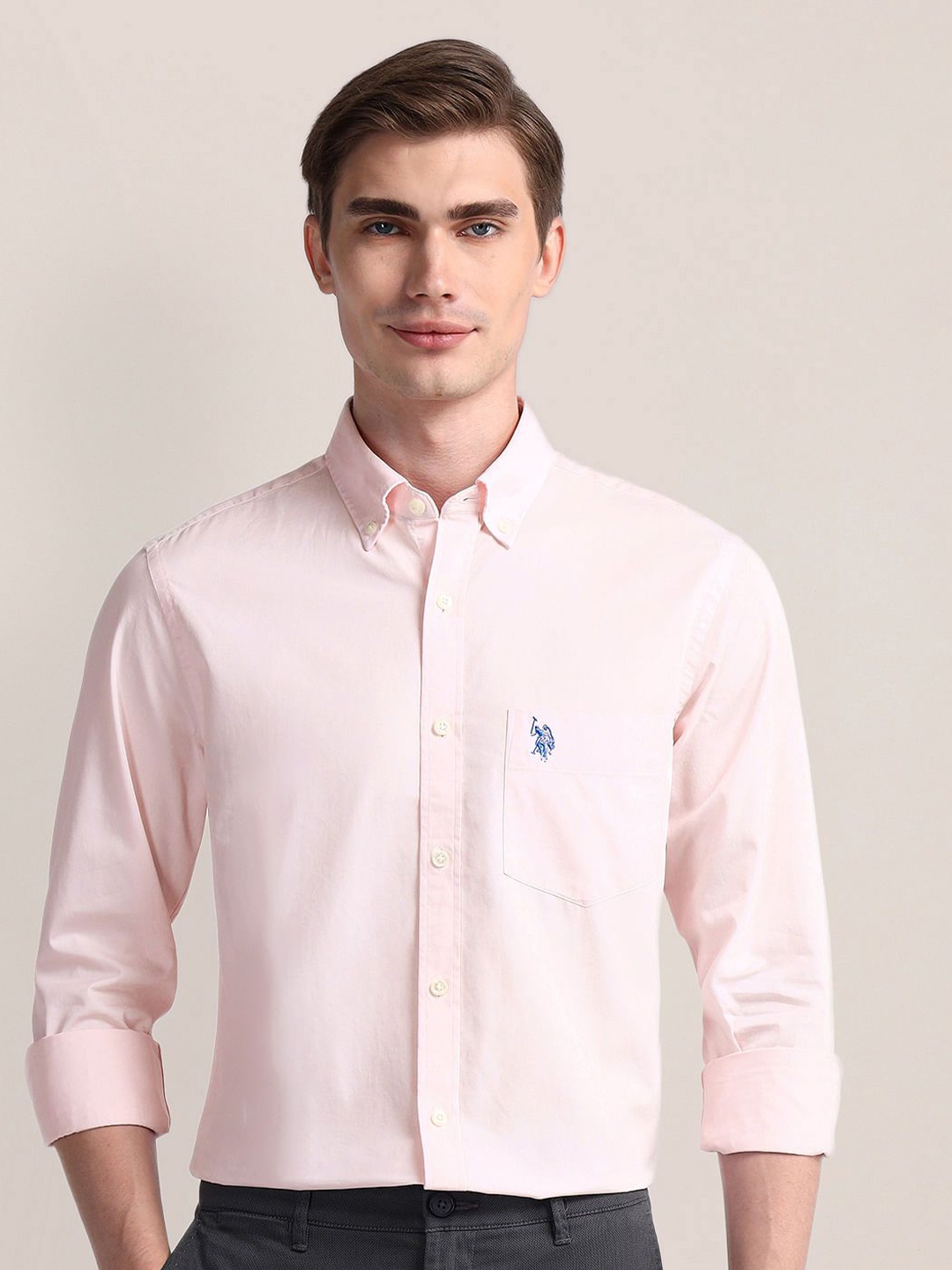 

U.S. Polo Assn. Men Classic Button-Down Collar Solid Cotton Casual Shirt, Pink