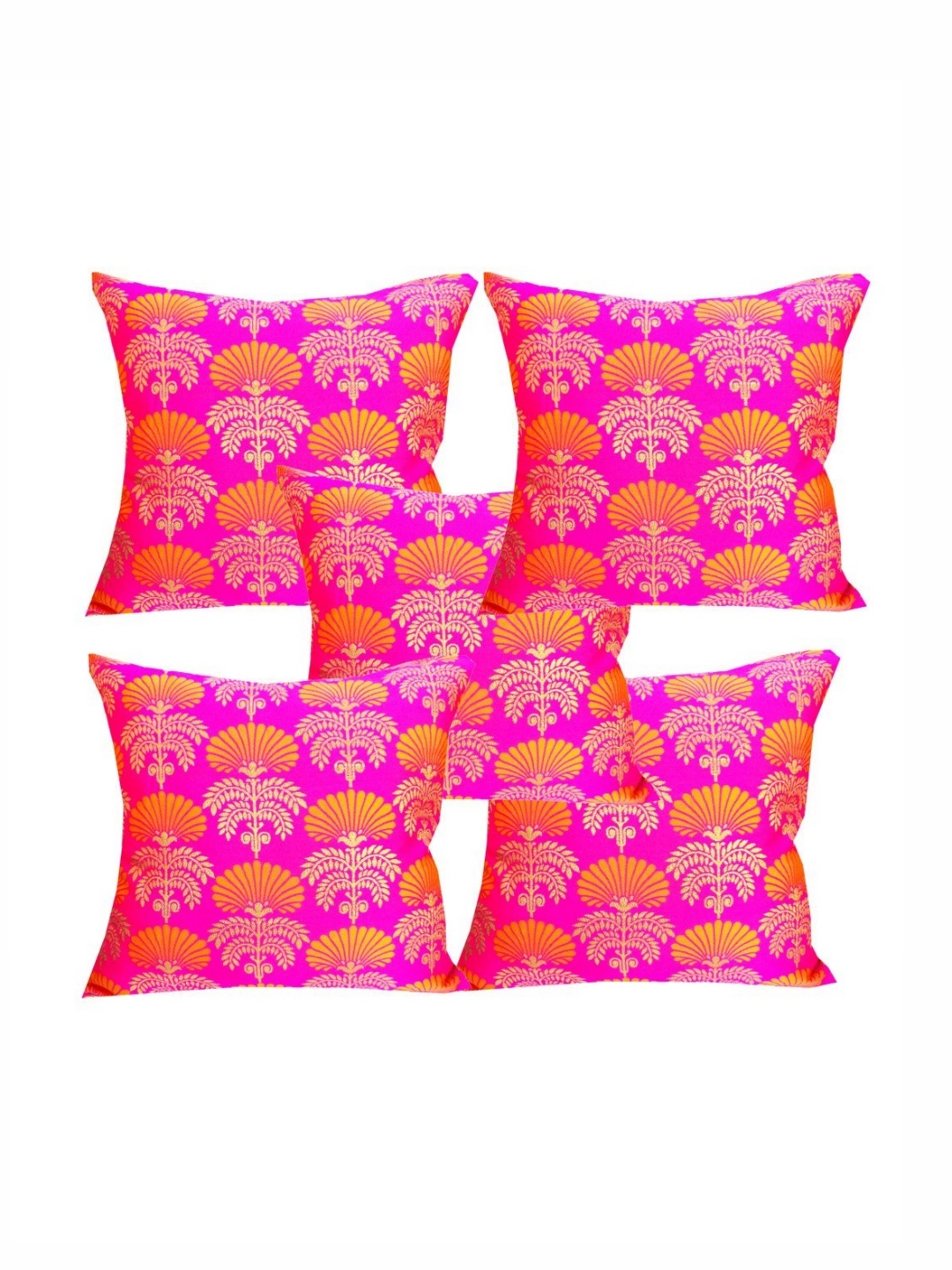 

Pink Parrot Peach-Coloured & Orange 5 Pieces Jacquard Square Cushion Covers