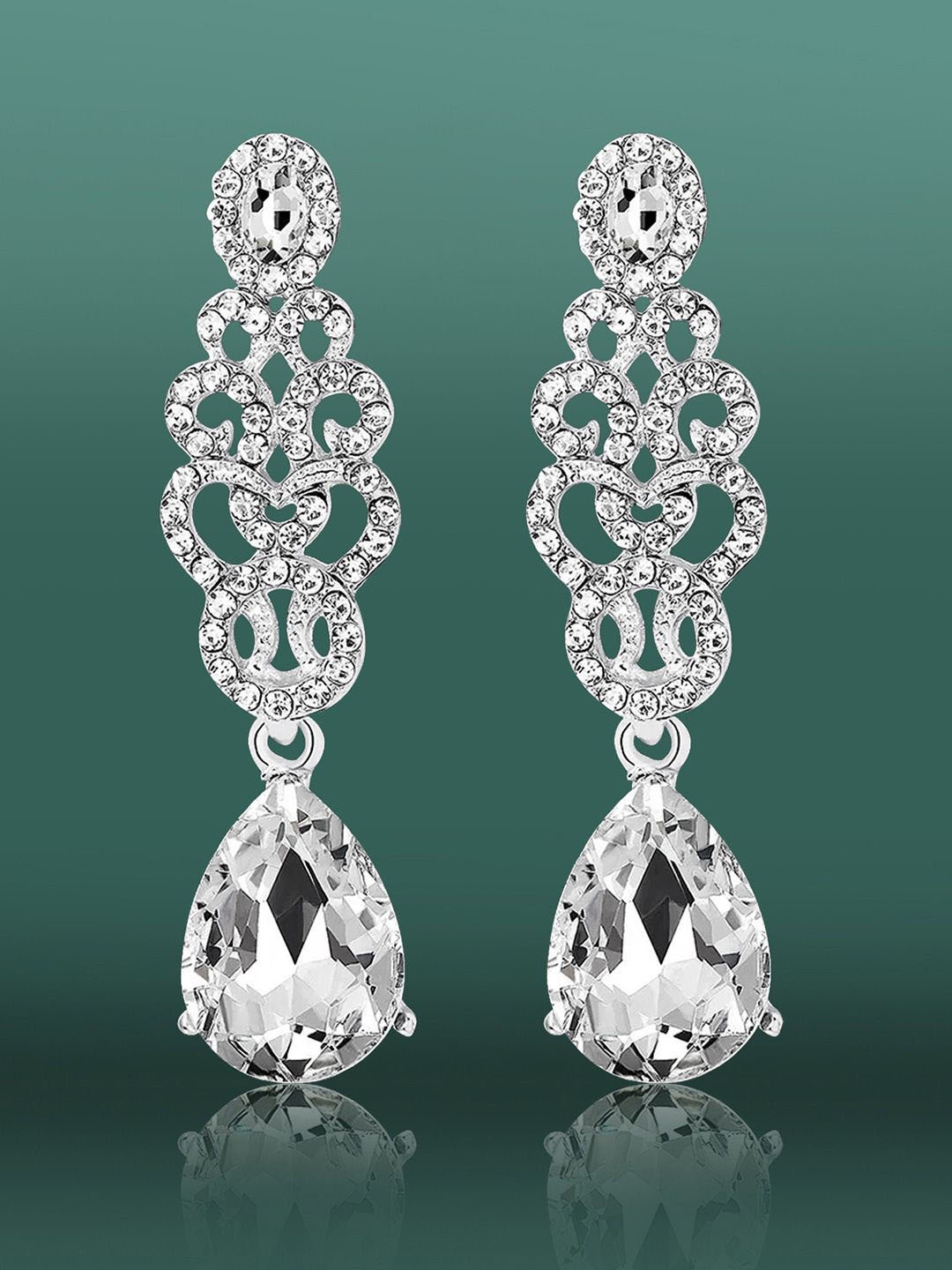 

Peora Silver Plated Cubic Zirconia & Crystal Studded Drop Earrings