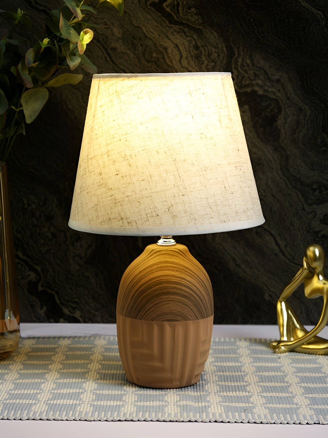 

TAYHAA Brown Ceramic Contemporary Frustum Shaped Table Lamp