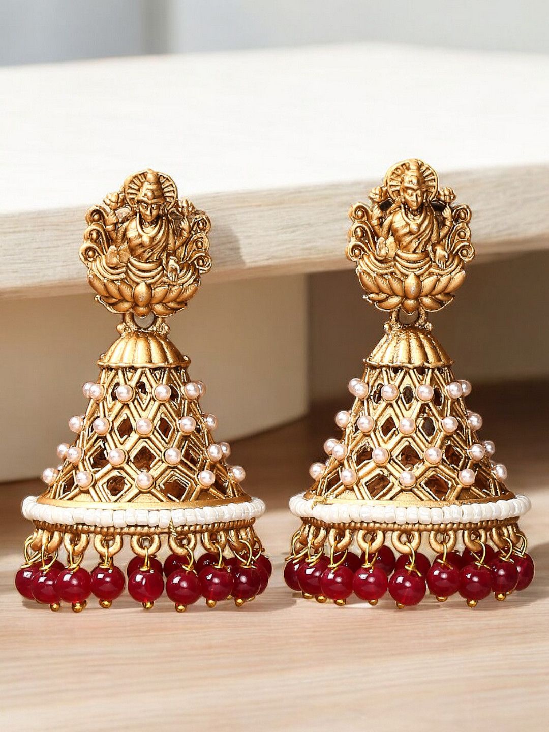

Anouk Contemporary Artificial Stones & Beads Drop Earrings, Gold