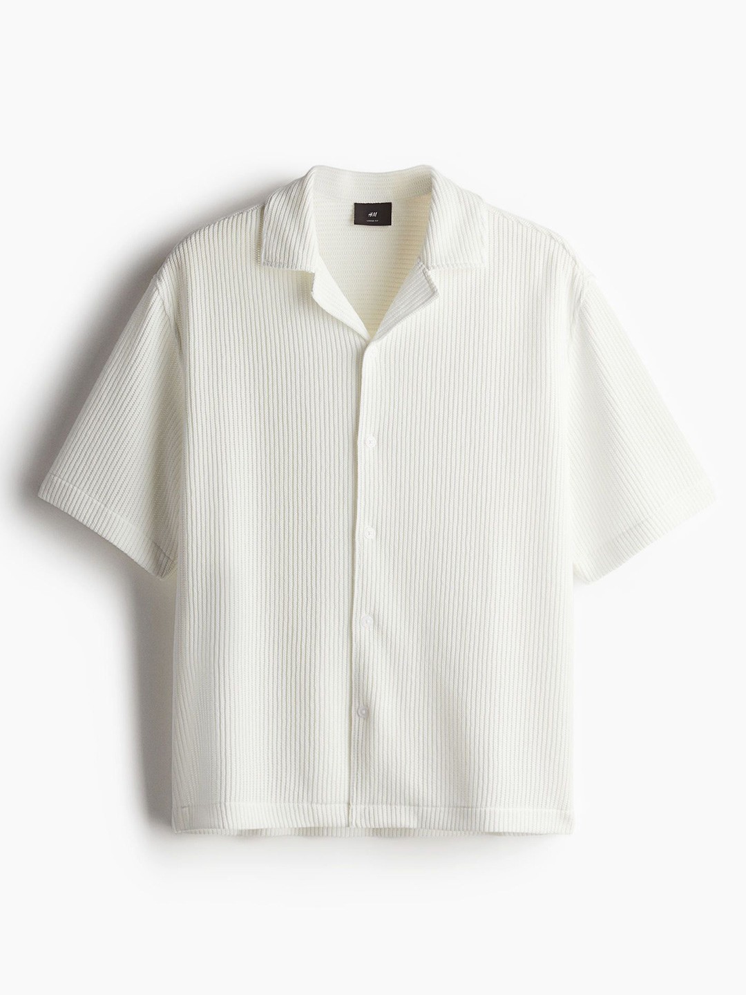 

H&M Men Loose Fit Ribbed Resort Shirts, White