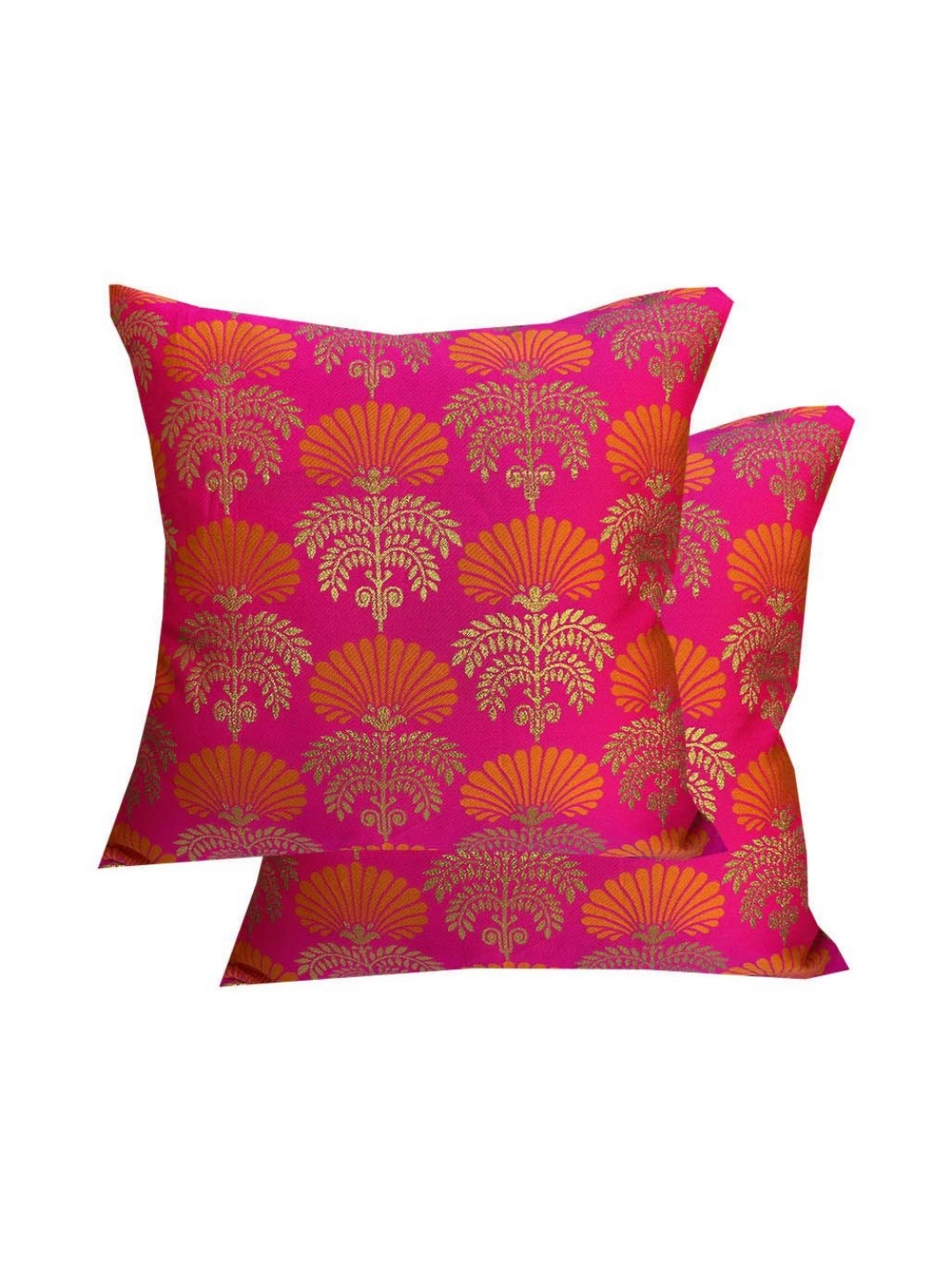 

Pink Parrot Pink & Gold Toned 2 Pieces Floral Printed Square Cushion Covers