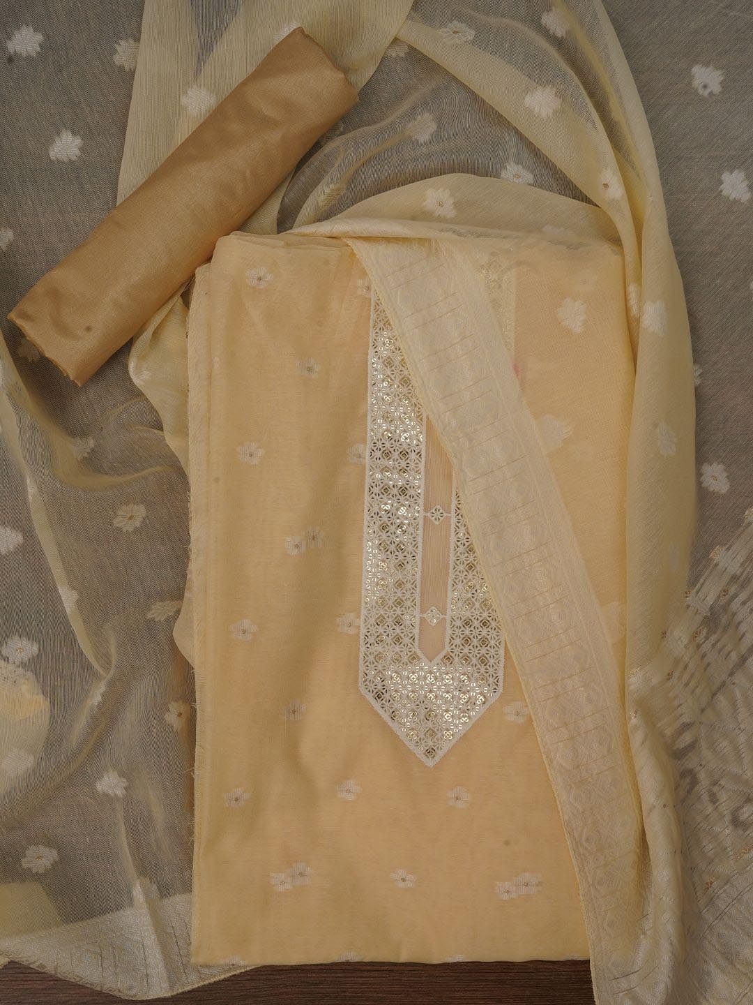 

Jaipur Kurti Cotton Woven Design Embellished Dress Material with Dupatta, Beige
