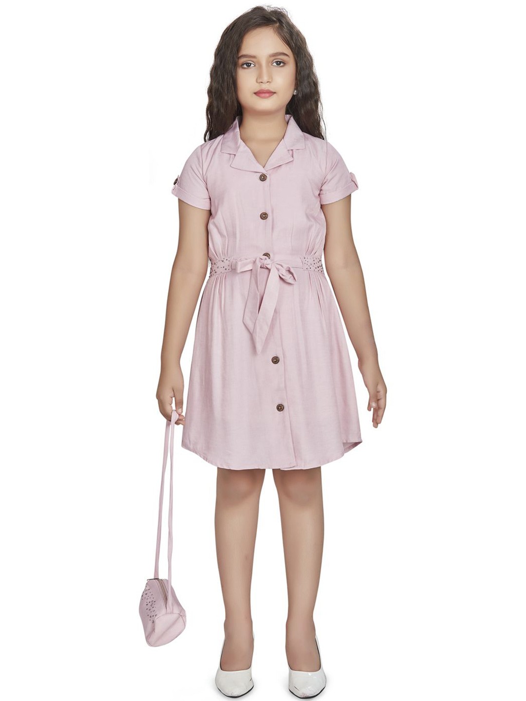 

Peppermint Girls Solid Knee Length Shirt Dress, Pink