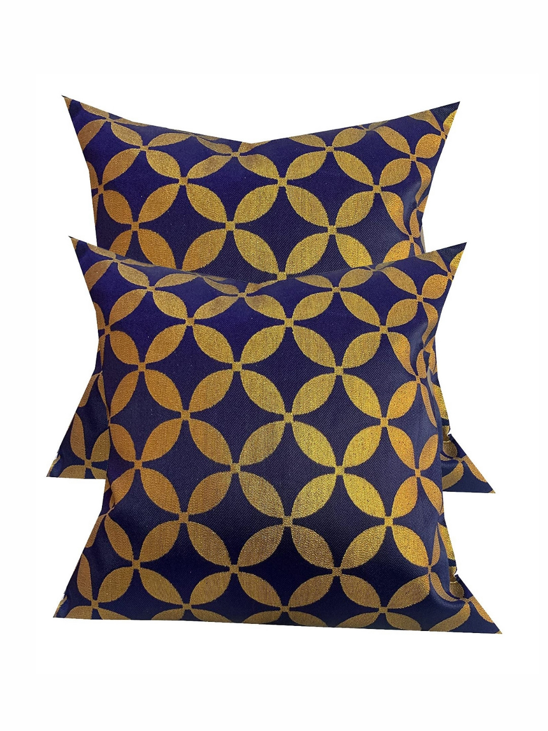 

Pink Parrot Blue & Gold-Toned 2 Pieces Geometric Round Cushion Covers