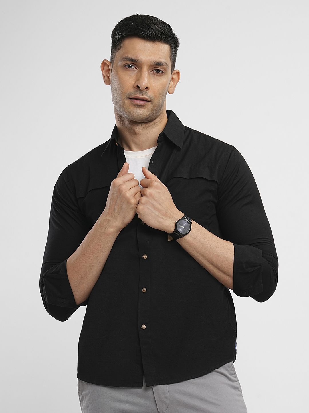 

Bombay High Men Slim Fit Opaque Casual Shirt, Black