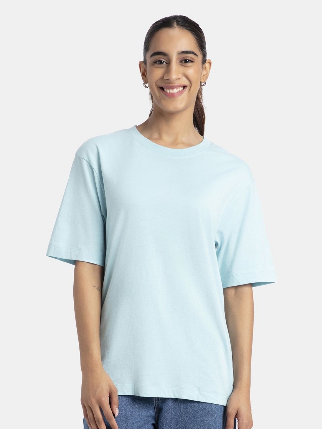 

Jockey Super Combed Cotton Solid Oversized T-shirt with Drop Shoulder Styling -A156, Blue