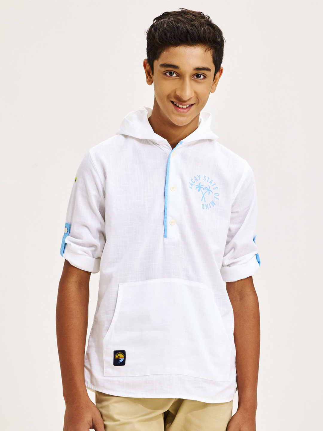 

NO MONDAYS Boys Relaxed Hood Solid Cotton Casual Shirt, White